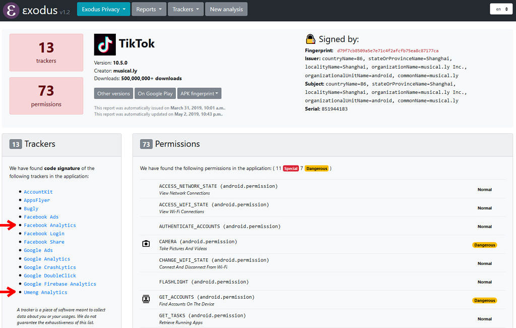 TikTok - Exodus Privacy